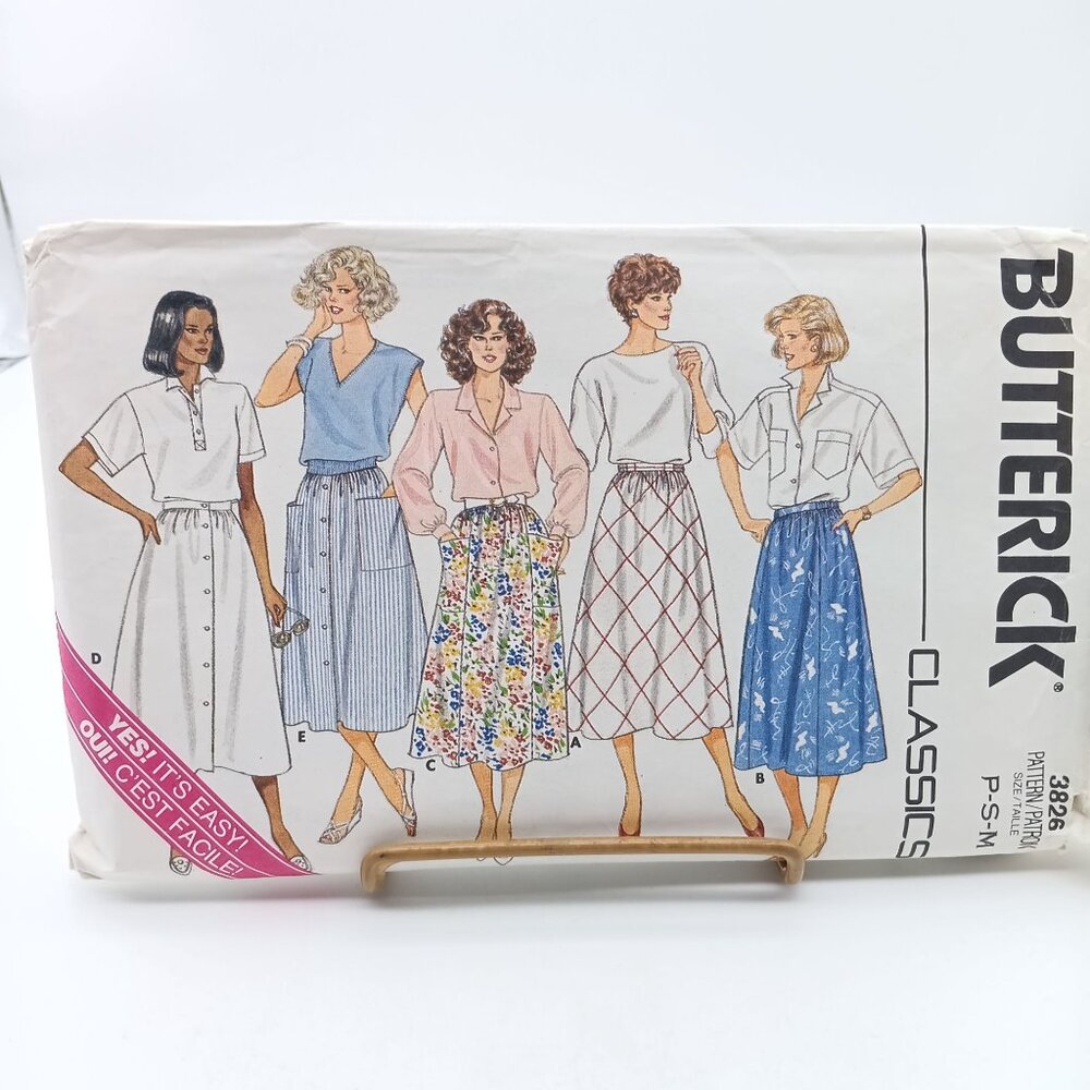 Vintage Sewing PATTERN Butterick 3826, Misses Classics 1986 Easy Skirt, Size P S